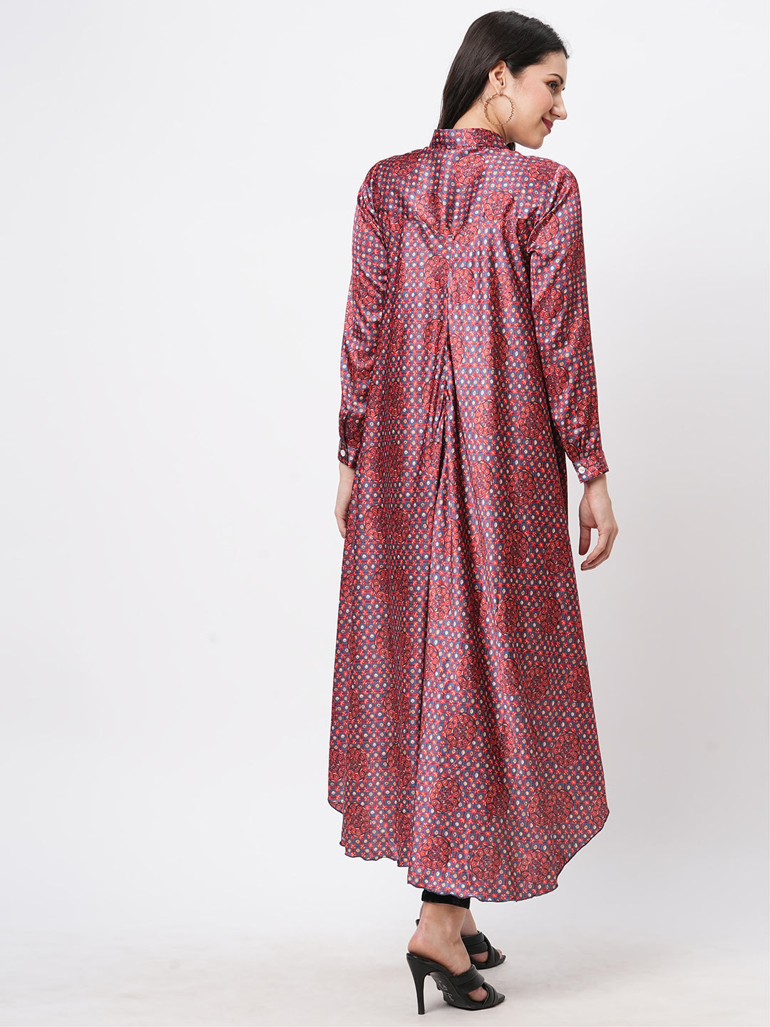 High Low Front Placket Shirt In A Relaxed Fit And Traditional Earthy Tone Color