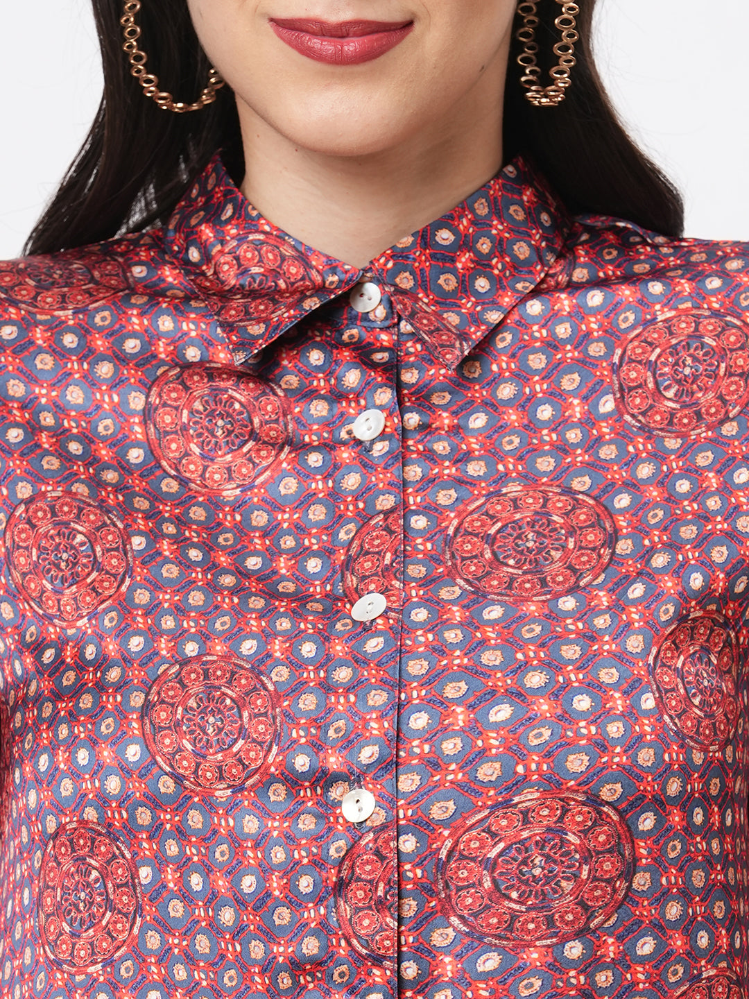High Low Front Placket Shirt In A Relaxed Fit And Traditional Earthy Tone Color
