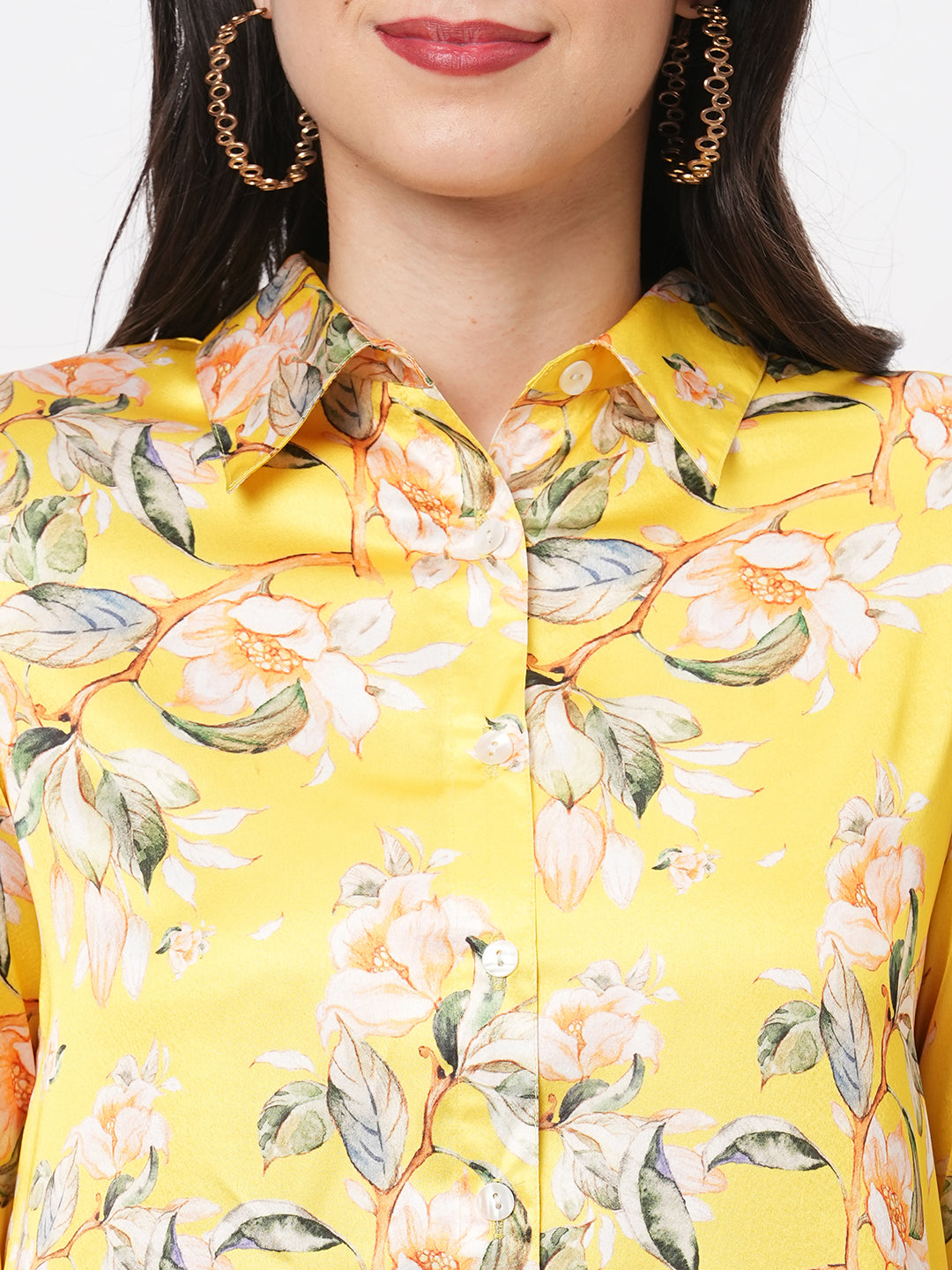 High Low Front Placket Shirt In A Relaxed Fit In Bright Canary Hue