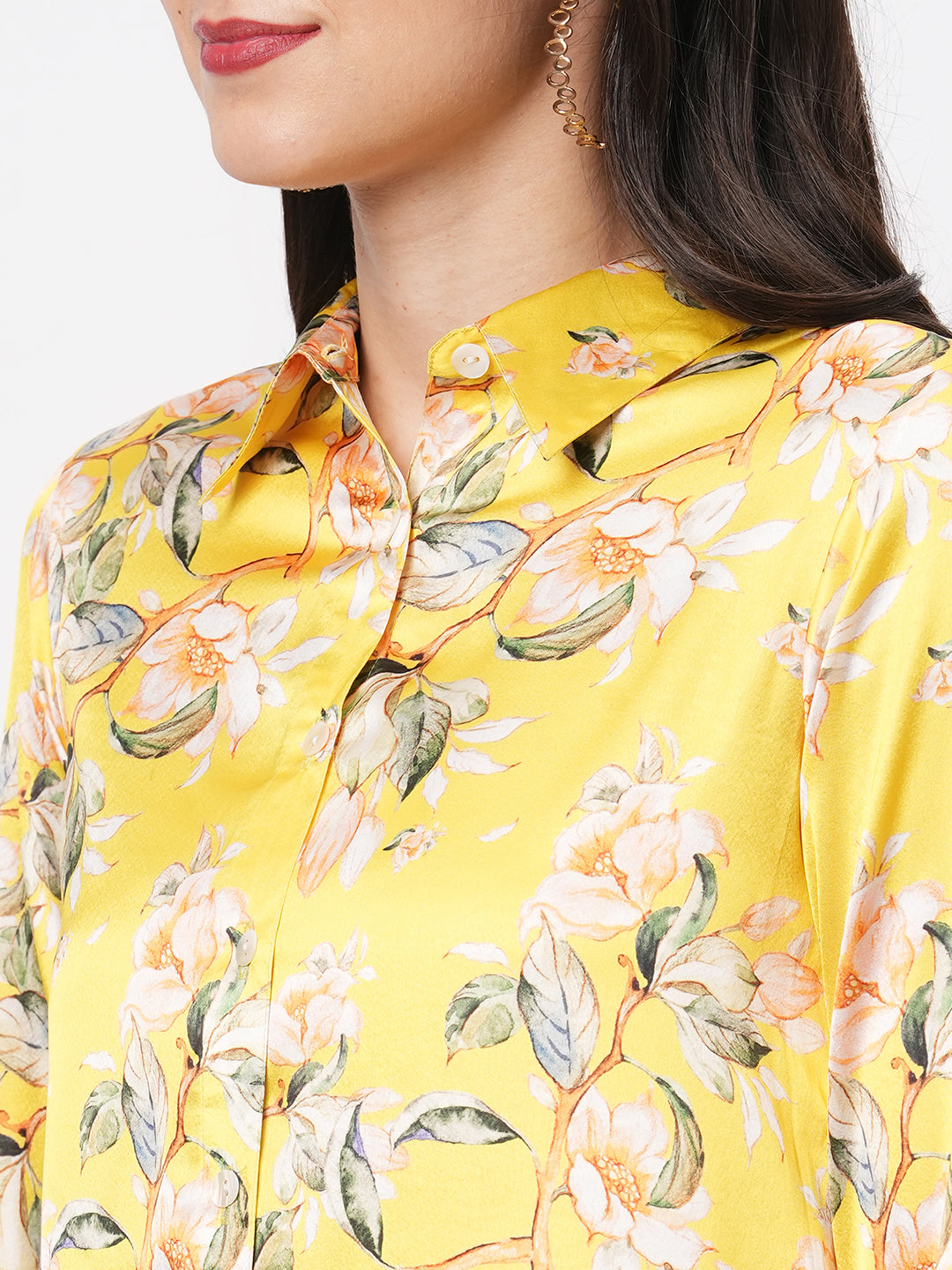 High Low Front Placket Shirt In A Relaxed Fit In Bright Canary Hue