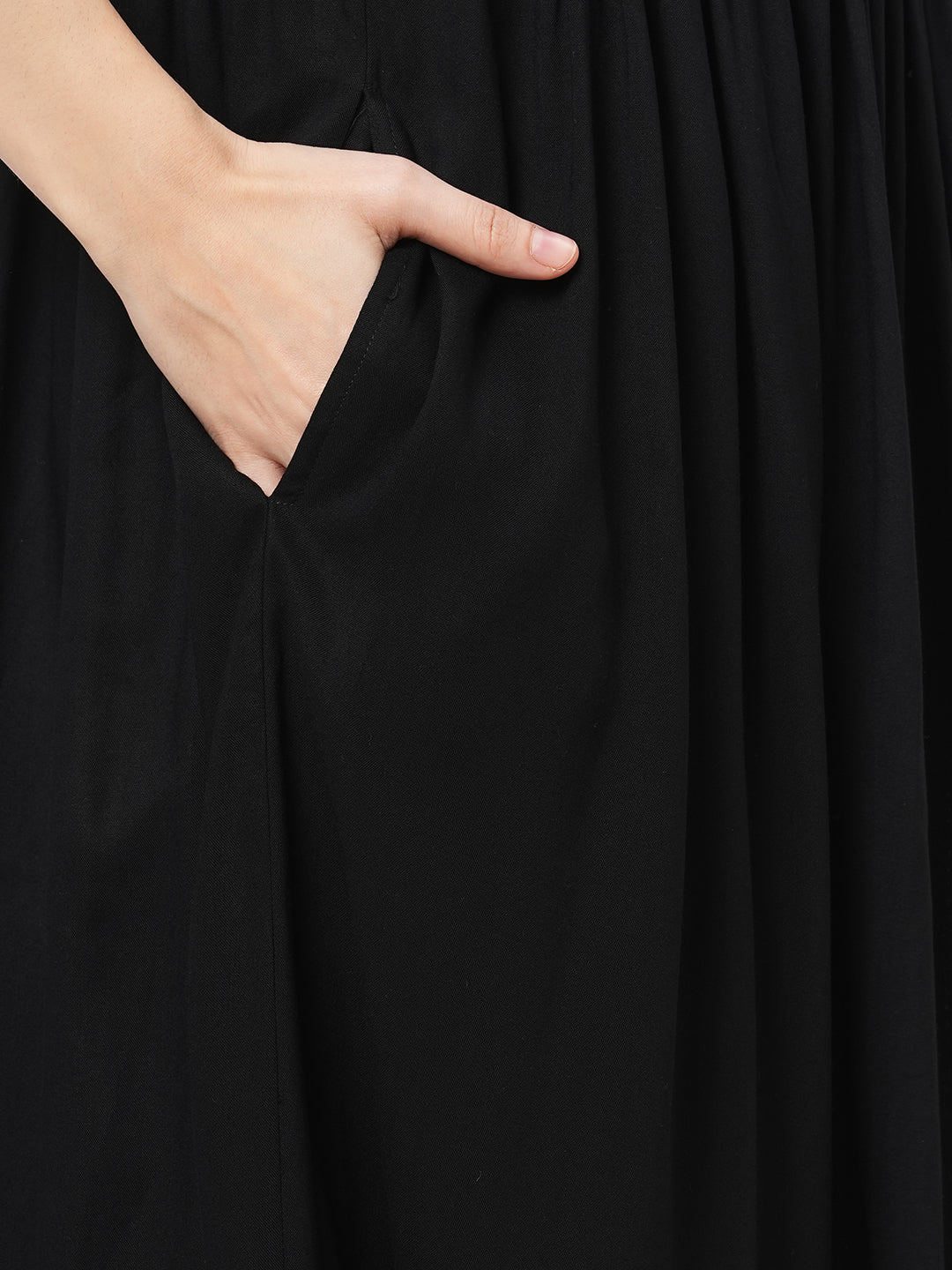 Featuring A Black Boho Calf Length Airy Dress With Tassel And Embroidery