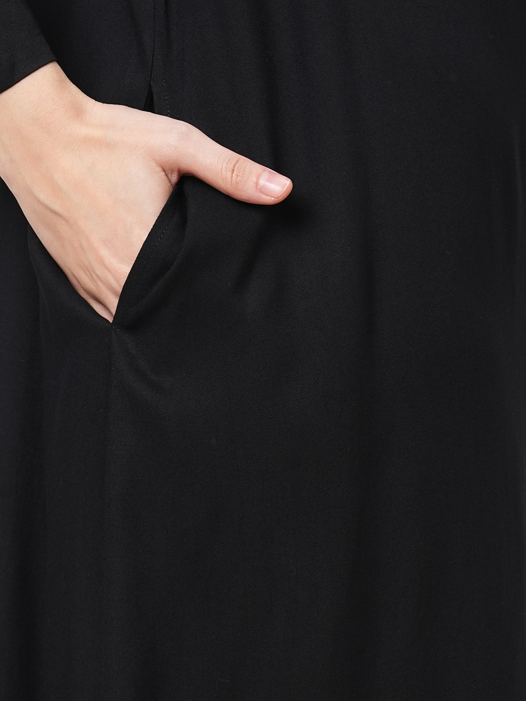 Featuring Black Viscose Rayon Calf Length Jumpsuit With Emmbroidered Belt.