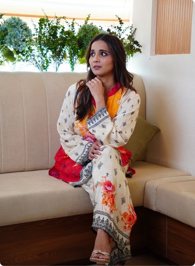 Red and Yellow Floral Printed Kurta Set