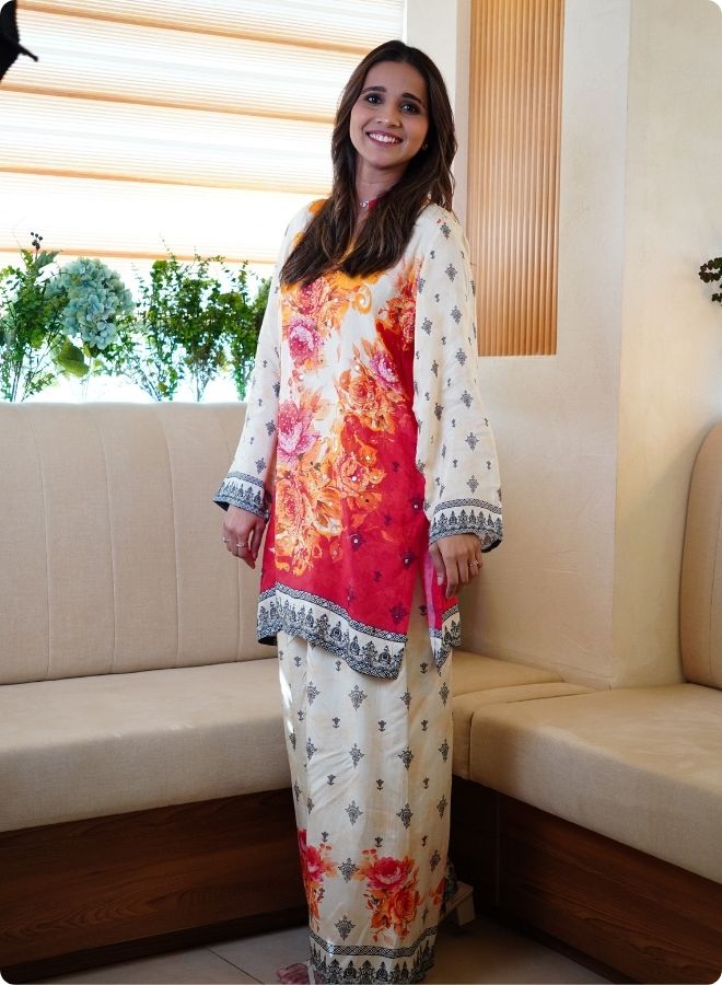 Red and Yellow Floral Printed Kurta Set