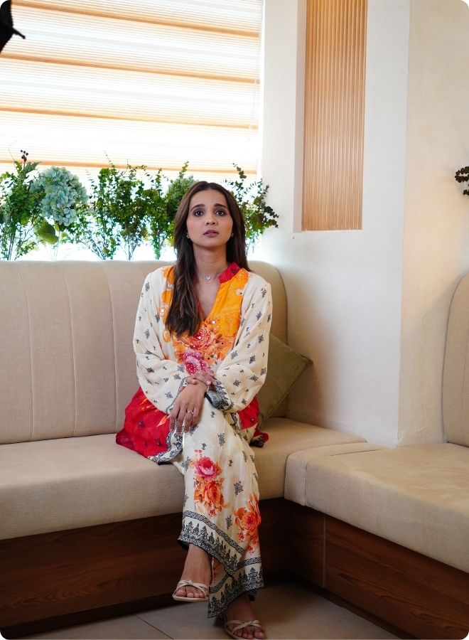 Red and Yellow Floral Printed Kurta Set