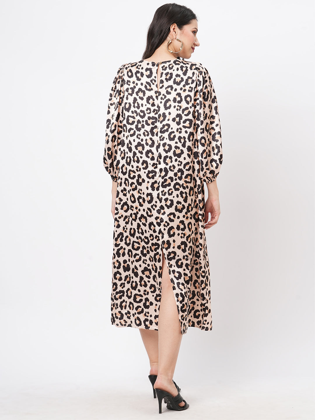 Oversized Animal Print Calf Length Dress For A Date In The Evening