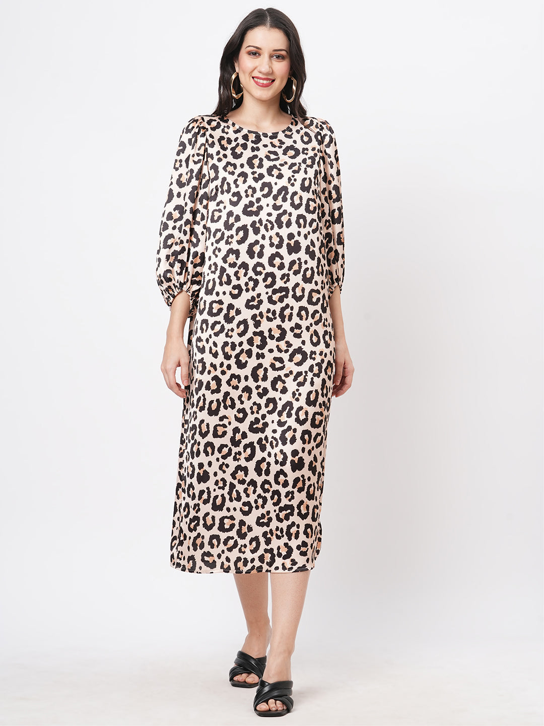 Oversized Animal Print Calf Length Dress For A Date In The Evening