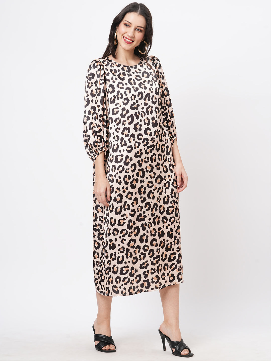 Oversized Animal Print Calf Length Dress For A Date In The Evening