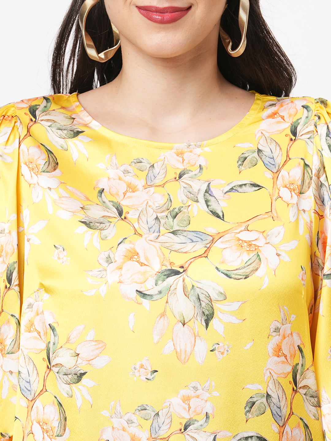 Oversized Canary Floral Print Calf Length Dress For A Date In The Evening