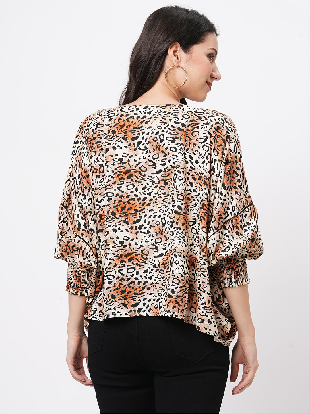 Loose Fit Animal Print Freesize Top With Smokin Details At The Cuff