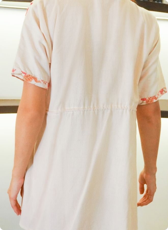 Floral White Co-ord Set with Drawstring Top and Slit Pants