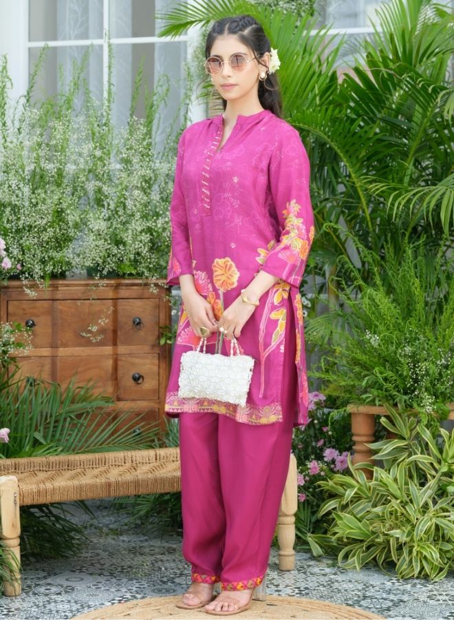 Elegant Pink Floral Kurta Set