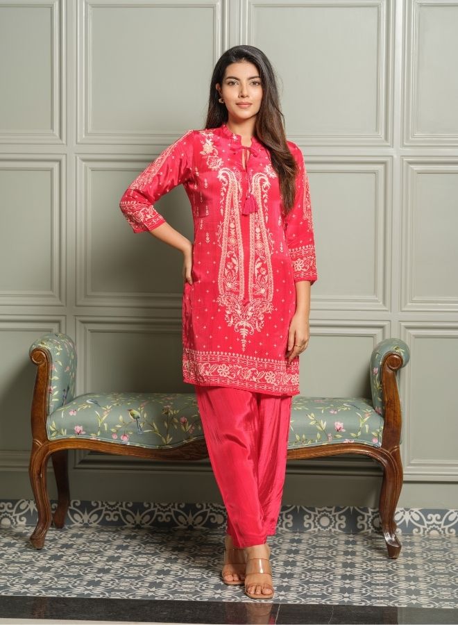 Chic Red Printed Kurta Set