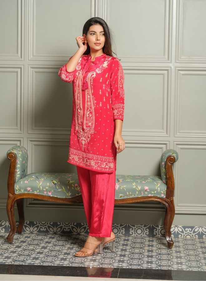 Chic Red Printed Kurta Set