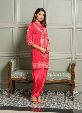 Chic Red Printed Kurta Set