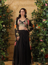 Black Floral Printed Cape Set