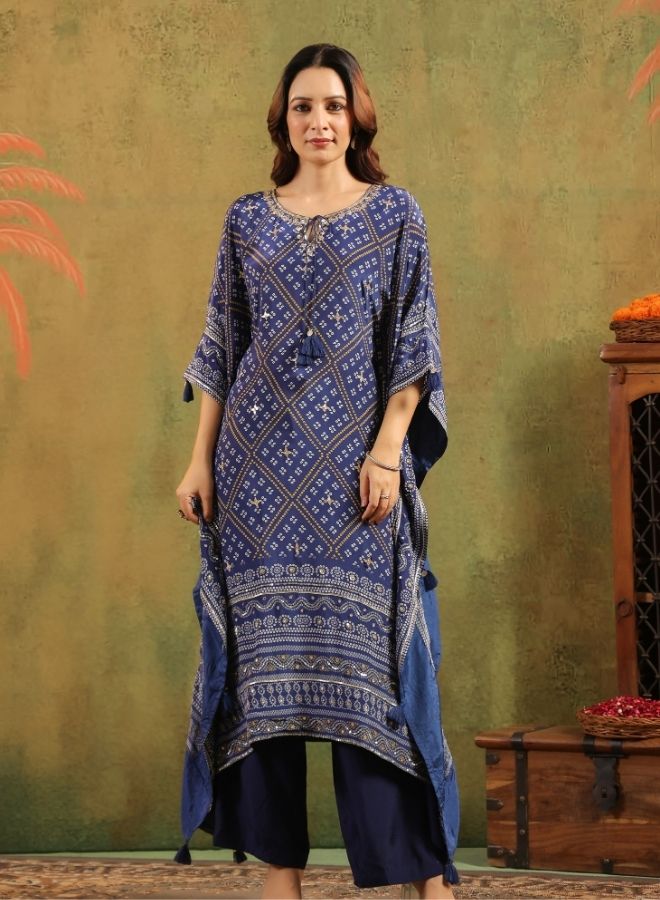 Elegant Blue Bandhani-Print Kurta Set