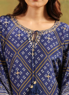 Elegant Blue Bandhani-Print Kurta Set