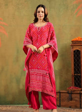 Elegant Red Bandhani-Print Kurta Set