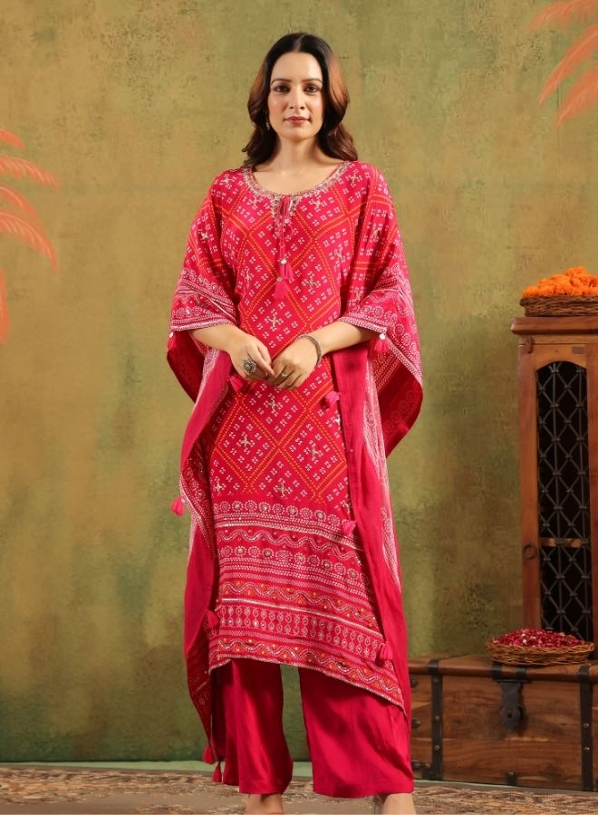 Elegant Red Bandhani-Print Kurta Set
