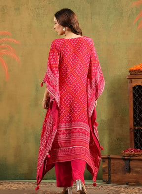 Elegant Red Bandhani-Print Kurta Set