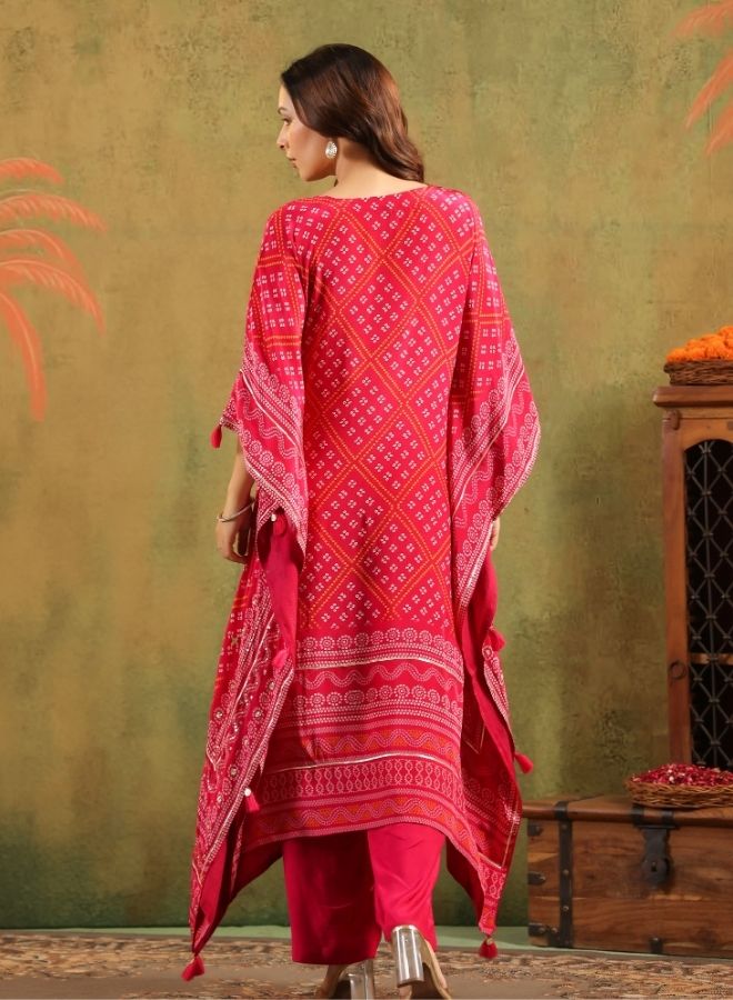 Elegant Red Bandhani-Print Kurta Set