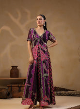 Purple Floral Embroidered Kaftan Jumpsuit