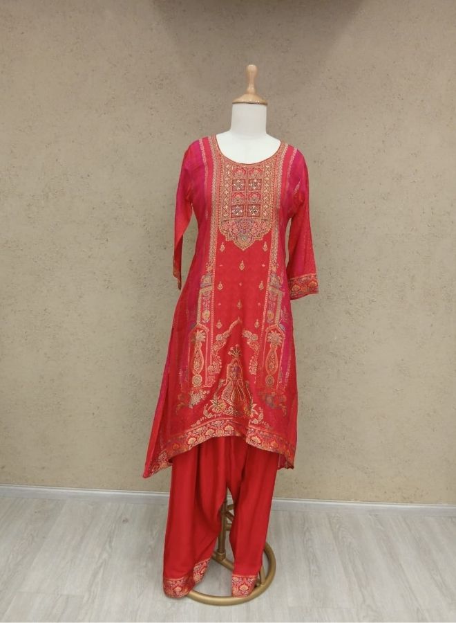 Classic Red Ethnic Suit with Gold Thread Embroidery