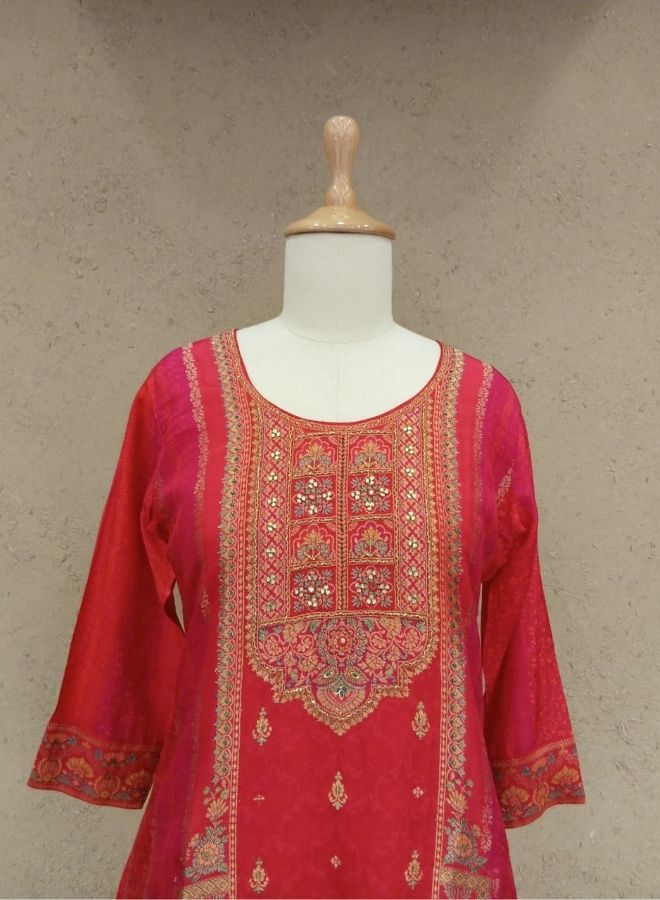 Classic Red Ethnic Suit with Gold Thread Embroidery
