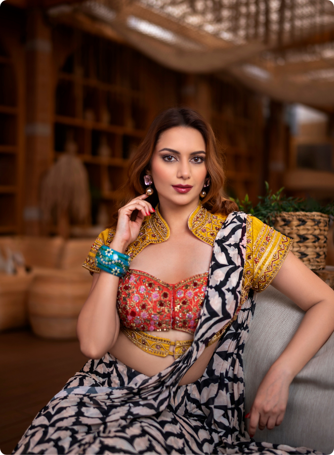 Elegant Printed Saree with Embroidered Blouse