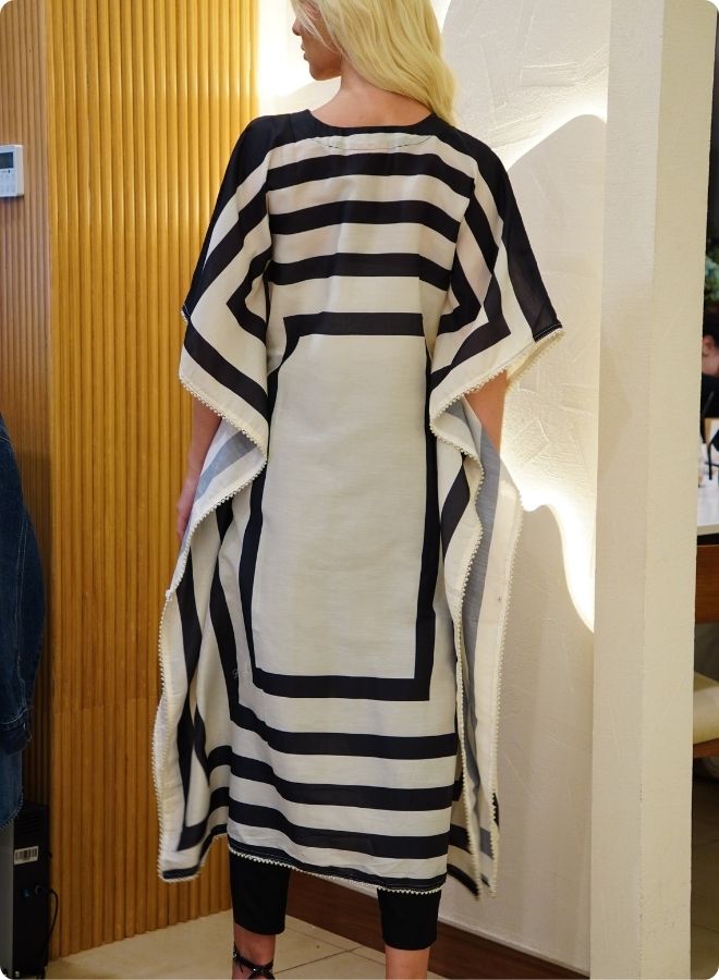 Black and White Geometric Stripe Kaftan Set