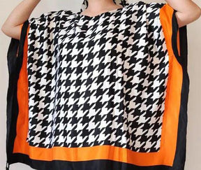 Houndstooth Print Kaftan Set with Orange Border