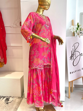 Pink Floral Pint Women Sharara Set