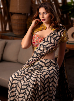 Elegant Printed Saree with Embroidered Blouse