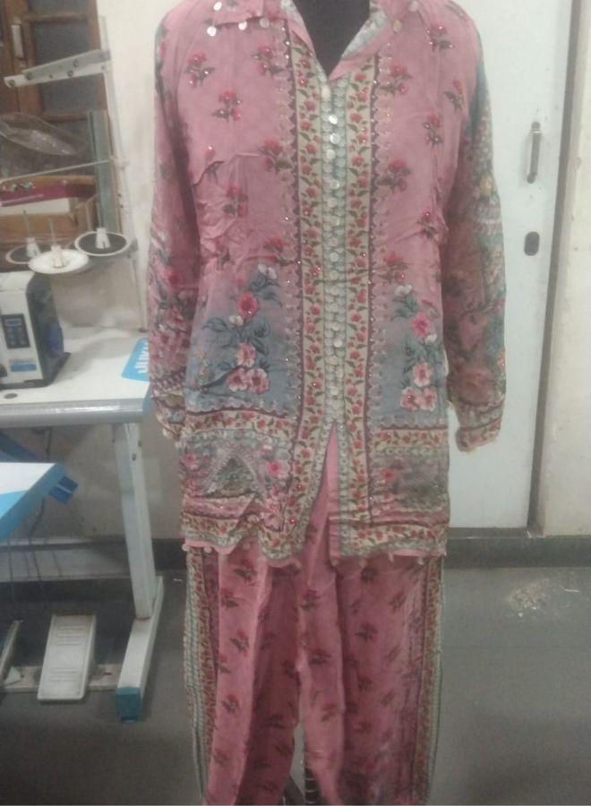 Pink Floral Embroidered Suit