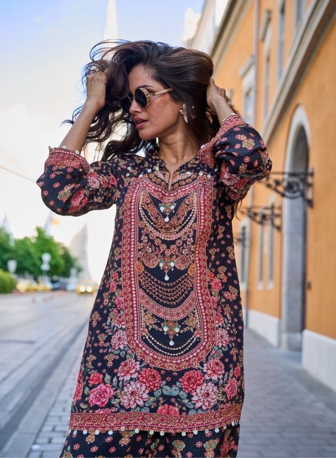 Elegant Black Floral Co-Ord Set