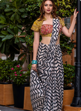 Elegant Printed Saree with Embroidered Blouse