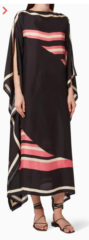 Black Kaftan Set with Pink and Beige Accents