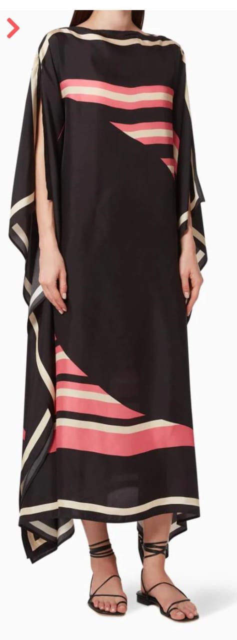 Black Kaftan Set with Pink and Beige Accents