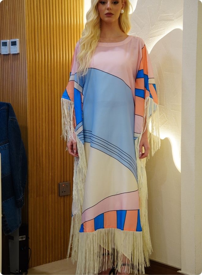 Pastel Geometric Print Kaftan Set