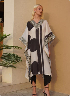 Ivory Polka Dot Asymmetric Kaftan Set