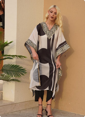 Ivory Polka Dot Asymmetric Kaftan Set