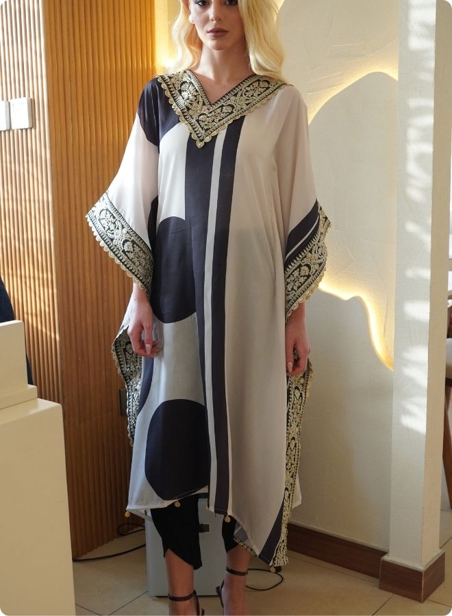 Ivory Polka Dot Asymmetric Kaftan Set