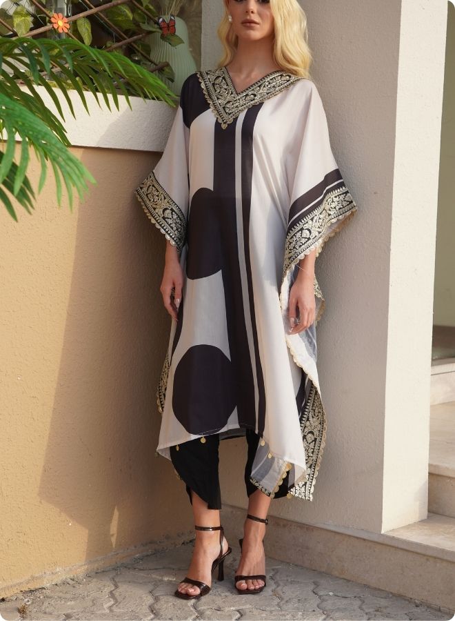 Ivory Polka Dot Asymmetric Kaftan Set
