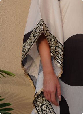 Ivory Polka Dot Asymmetric Kaftan Set