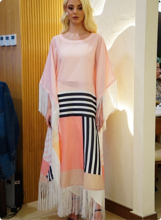 Pink Colorblock Kaftan Set with Striped Detail
