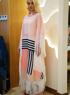 Pink Colorblock Kaftan Set with Striped Detail