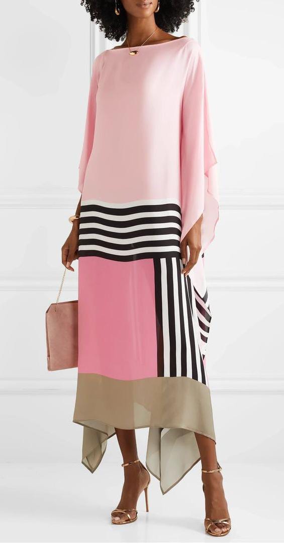 Pink Colorblock Kaftan Set with Striped Detail
