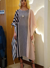 Beige and Black Striped Kaftan Set