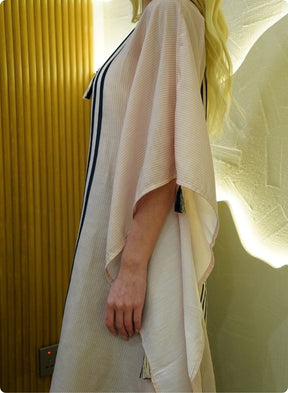 Beige and Black Striped Kaftan Set